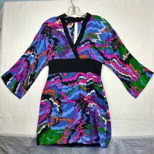 Plenty For Tracey Reese Sz 4 Dress Abstract Empire Wrap Sheath Silk Kimono